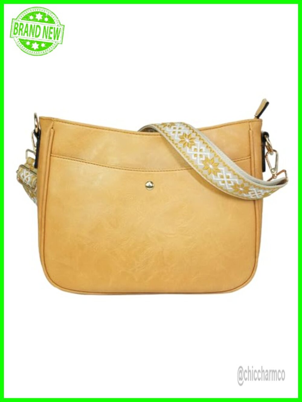 Bohemian Crossbody Bag Wide Strap PU Leather Multi-Pocket